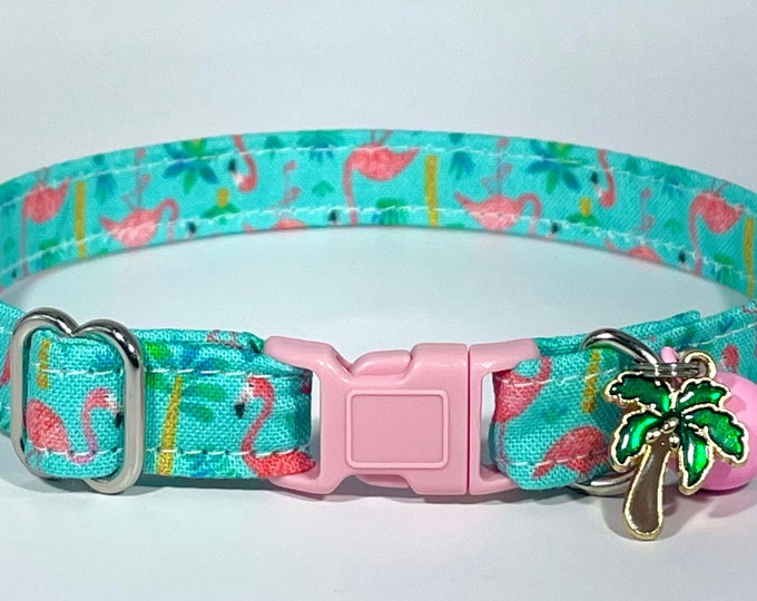 Cat Collar- "Tropical Flamingos” Adjustable Breakaway Collar