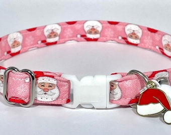 Cat Collar- "Santa in Pink” Adjustable Breakaway Collar
