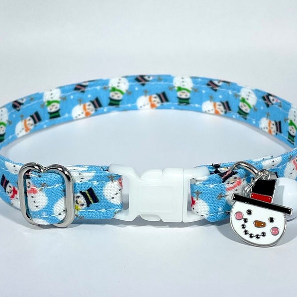 Cat Collar- "Chilly Snowmen” Adjustable Breakaway Safety Quick-Release Collar, snow, Christmas, winter, snowflake, cute, frosty, snowman