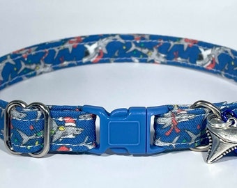 Cat Collar- "Festive Sharks” Adjustable Breakaway Collar