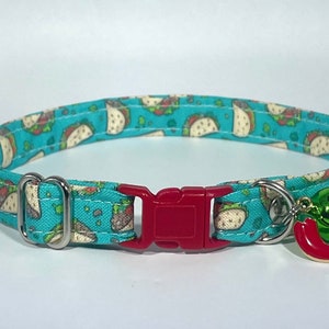 Cat Collar- "Taco Kitty" Adjustable Breakaway Safety Quick-Release Collar, tacos, food, burrito, chili pepper, funny, cute, blue, bell