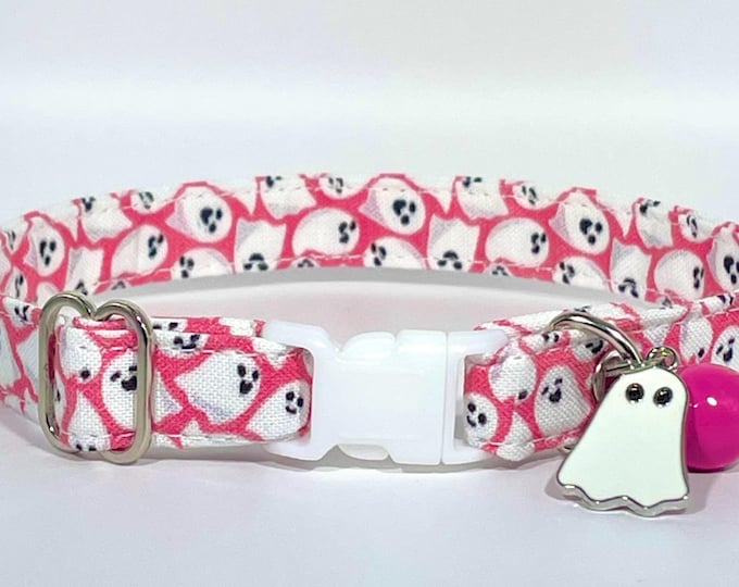 Cat Collar- "Pink Ghosts” Adjustable Breakaway Collar