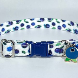 Cat Collar- "Blueberry" Adjustable Breakaway Safety Quick-Release Collar, cute, food, blueberries, fruit, summer, blue, watercolor, pretty