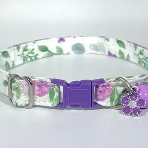 Cat Collar- "Floral Ivy & Fern" Adjustable Breakaway Safety Quick-Release Collar, fern, ivy, flower, gardening, plants, sage, purple lilac