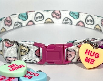 Cat Collar- “White Conversation Hearts” Adjustable Breakaway Collar