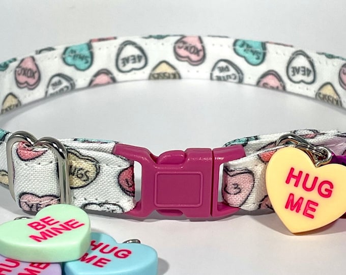 Cat Collar- “White Conversation Hearts” Adjustable Breakaway Collar