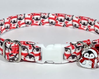 Cat Collar- "North Pole Penguins” Adjustable Breakaway Collar