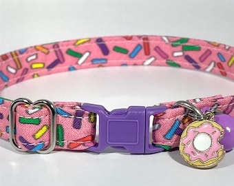 Cat Collar- "Sprinkles” Adjustable Breakaway Safety Quick-Release Collar, pink, cake, birthday, ice cream sundae, cupcake, donut, dessert