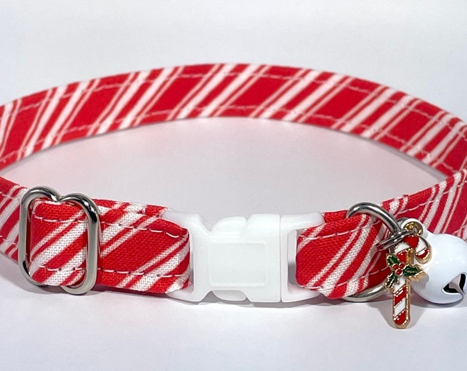 Cat Collar- "Candy Cane Stripes” Adjustable Breakaway Collar