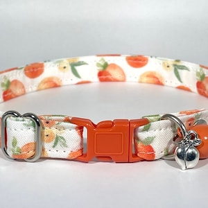 Cat Collar- "Georgia Peaches" Adjustable Breakaway Safety Quick-Release Collar, peaches, peach, georgia, food, fruit, summer, cute, orange