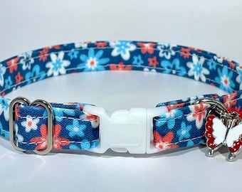 Cat Collar- “Red, White, & Bloom" Adjustable Breakaway Collar