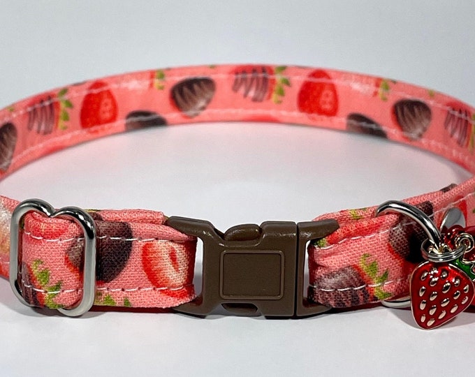 Cat Collar- "Chocolate-Covered Strawberries” Adjustable Breakaway Collar