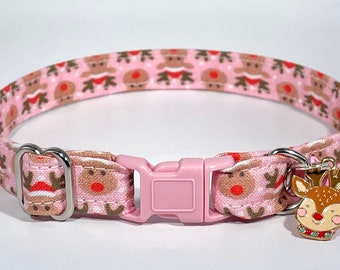 Cat Collar- "Rudolph in Pink” Adjustable Breakaway Collar
