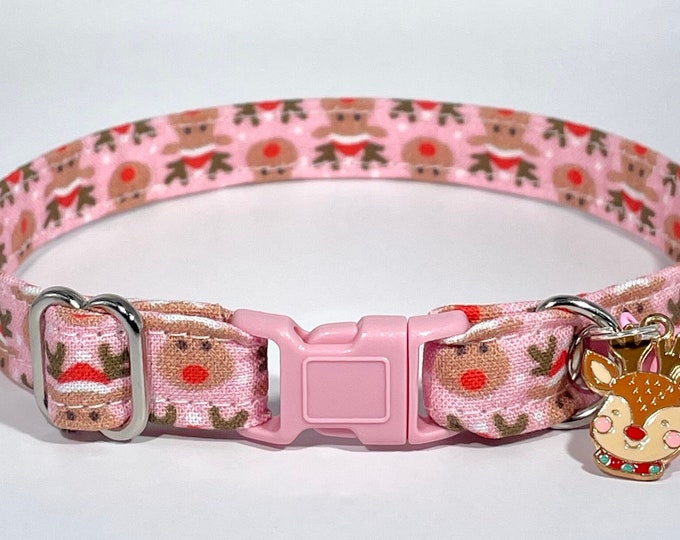 Cat Collar- "Rudolph in Pink” Adjustable Breakaway Collar