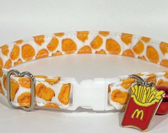 Cat Collar- “Chicken Nuggets” Adjustable Breakaway Safety Quick-Release Collar, fries, fast food, ketchup, funny, french fry, snack, nugget