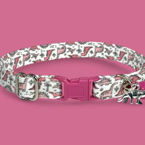 Cat Collar- "Pink Dinosaur" Adjustable Breakaway Safety Quick-Release Collar, t-rex, jurassic park, fun, unique, prehistoric, cute, dino