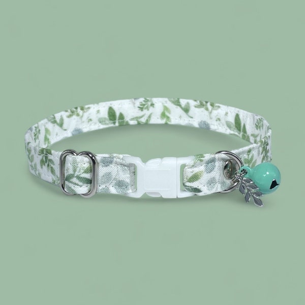 Cat Collar- "Ivy & Fern" Adjustable Breakaway Safety Quick-Release Collar, fern, ivy, plants, gardening, outdoors, plant, earthy, sage, wild