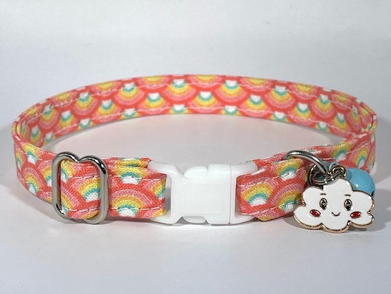 Cat Collar- “Rainbows” Adjustable Breakaway Safety Quick-Release Collar, colorful, cute, pretty, rainbow, cloud, sky, sunny, summer, sun