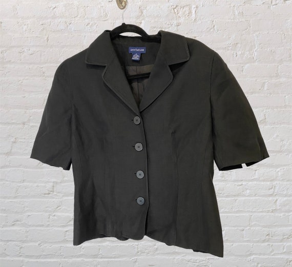 Vintage Ann Taylor Black Short Sleeve Button-Down… - image 1