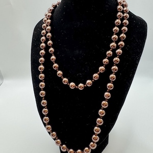 Vintage Signed Roman Chocolate Brown Faux Pearl Necklace 34” Long Opera Length Double Knotted