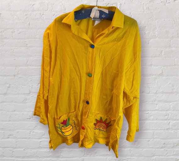 Vintage 80s or Early 90s Yellow Button Down Overs… - image 1