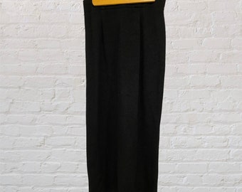 Vintage Solid Black Stretchy Textured Maxi Skirt with Slit Up Back Petite Size 8 by Joseph Ribkoff