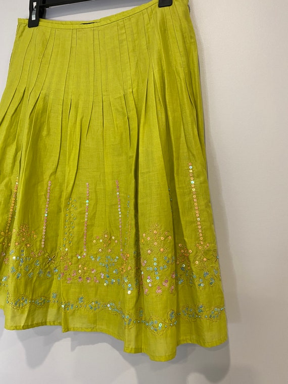 Vintage Y2K Chartreuse Green Pleated Beaded Skirt… - image 3