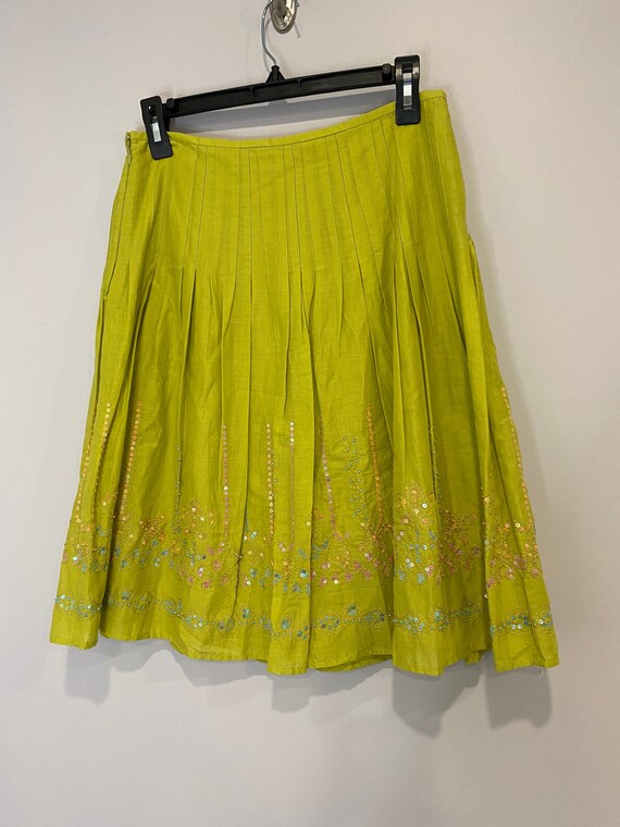 Vintage Y2K Chartreuse Green Pleated Beaded Skirt… - image 2