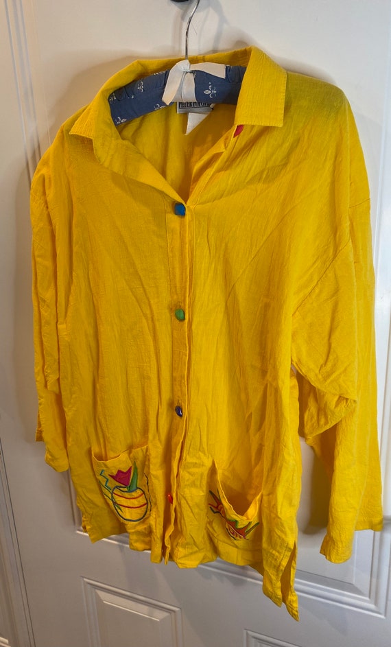 Vintage 80s or Early 90s Yellow Button Down Overs… - image 3