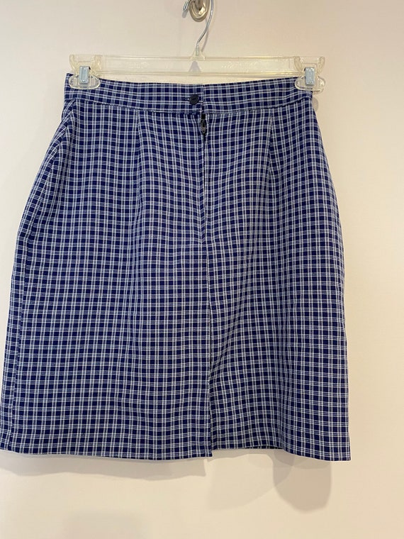 Vintage Navy & White Plaid Mini Skirt - image 3