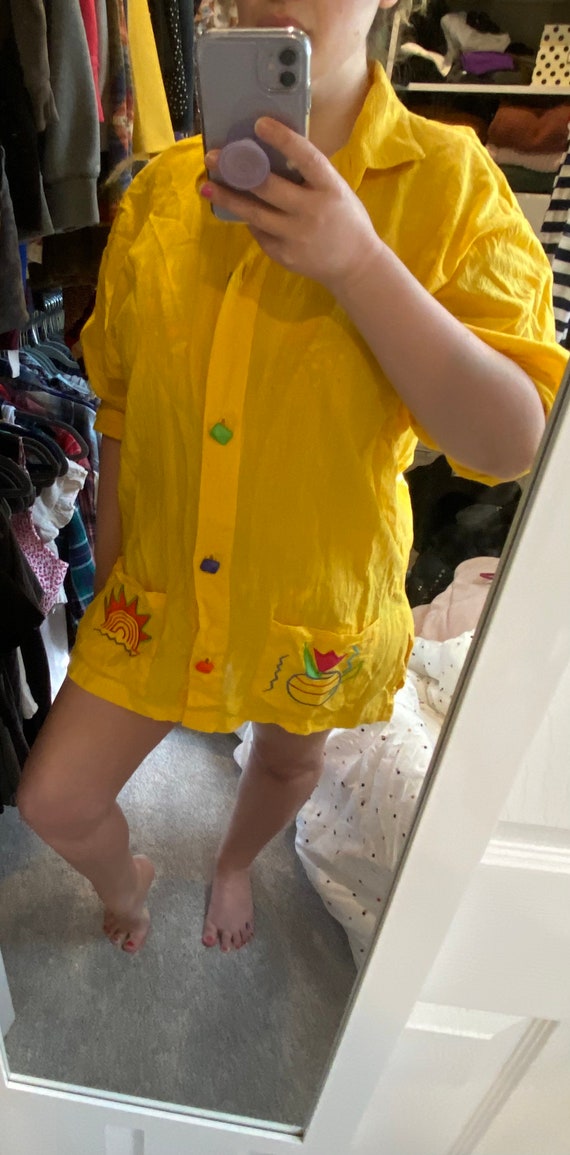 Vintage 80s or Early 90s Yellow Button Down Overs… - image 6