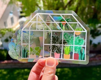 Greenhouse Suncatcher Sticker | rainbow window sticker | holographic floral suncatcher decal | rainbow maker decal