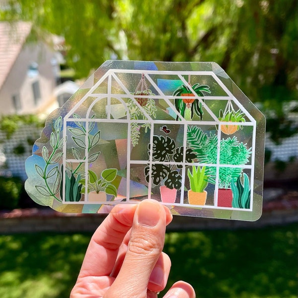Greenhouse Suncatcher Sticker | rainbow window sticker | holographic floral suncatcher decal | rainbow maker decal