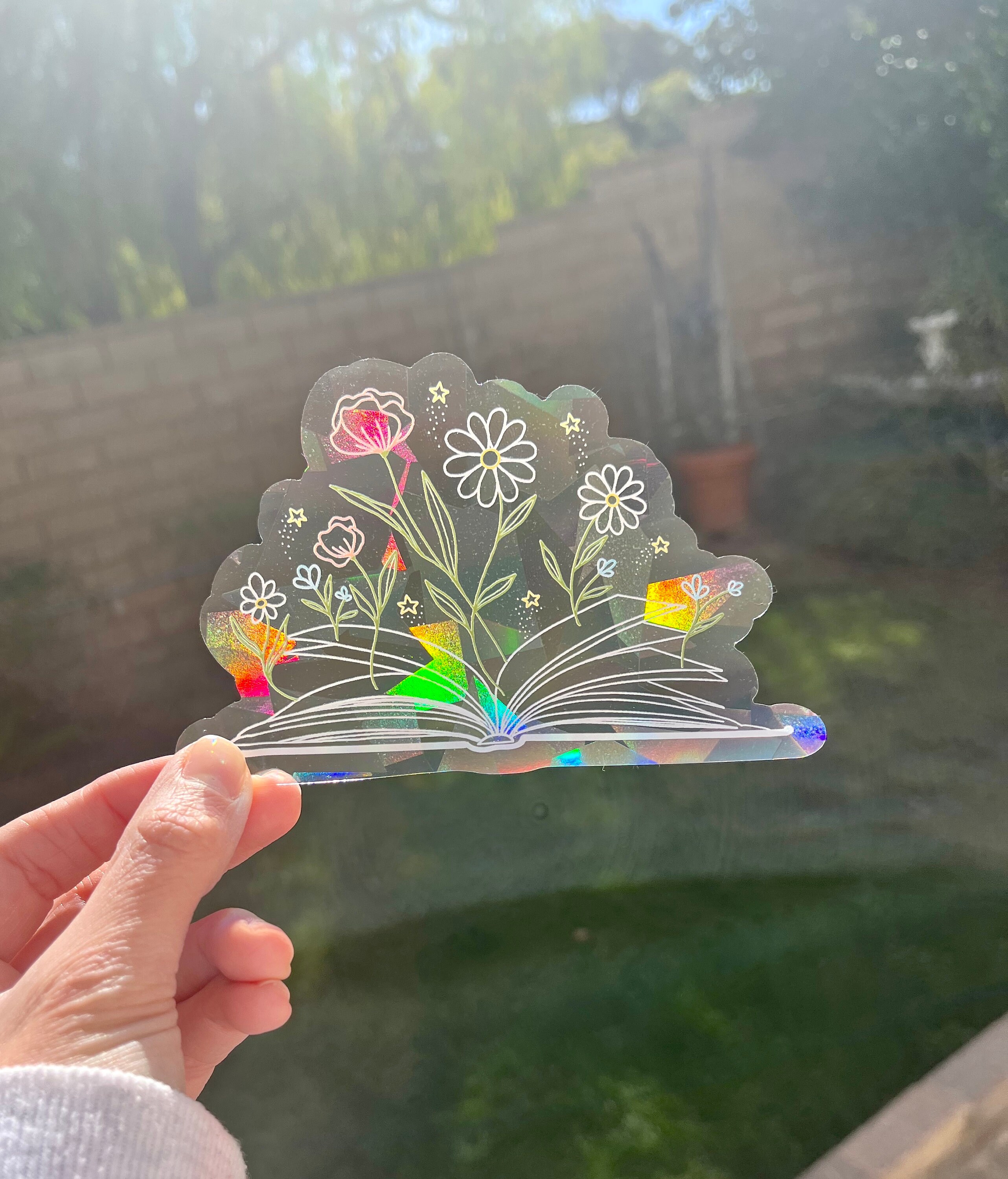Floral Book Suncatcher Sticker Rainbow Window Sticker Etsy