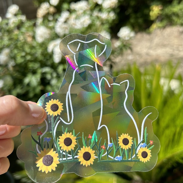 Dog & Cat Suncatcher Sticker | rainbow window sticker | holographic floral suncatcher decal | rainbow maker decal | Best Friends Suncatcher