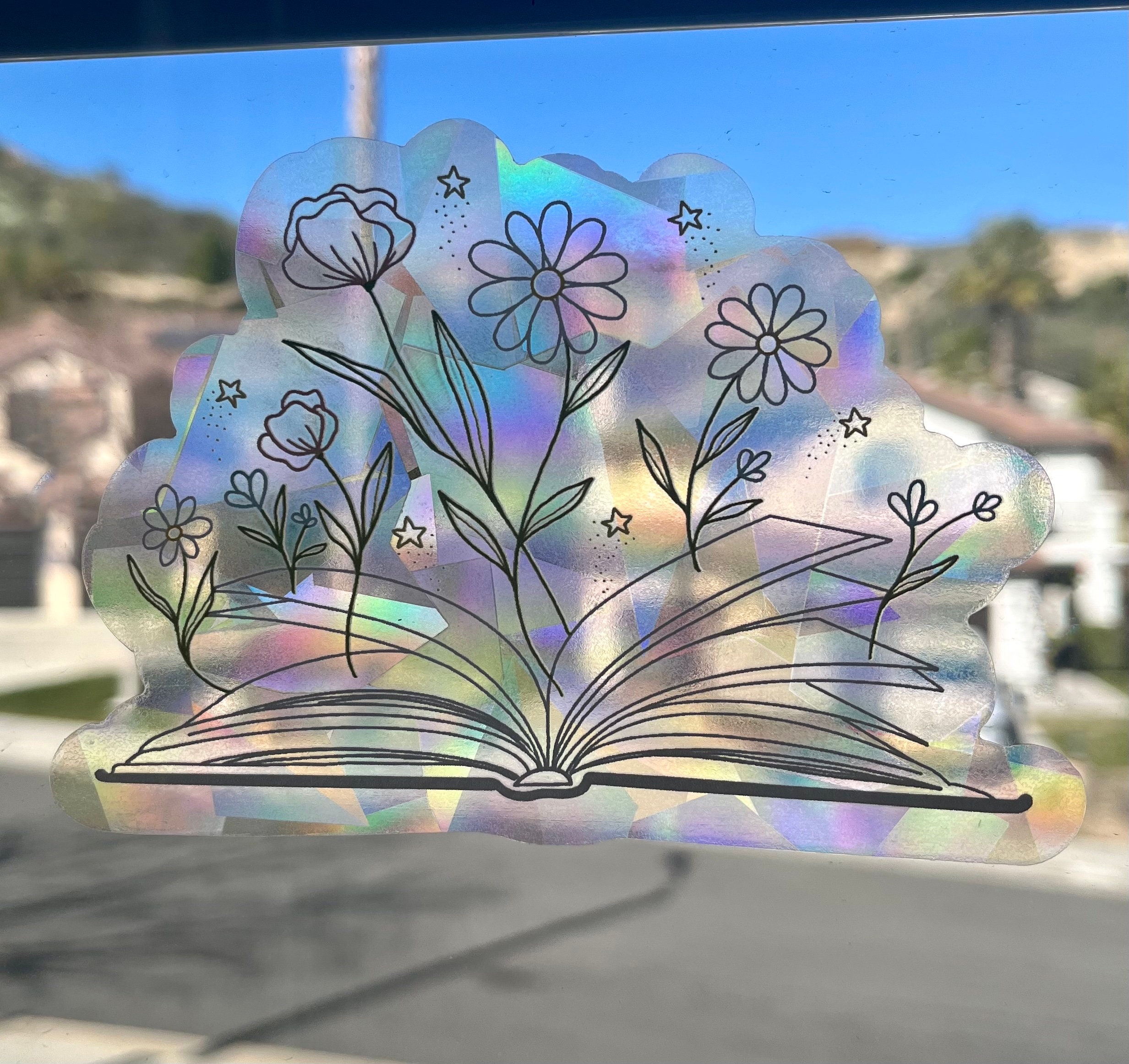 Floral Book Suncatcher Sticker Rainbow Window Sticker Etsy
