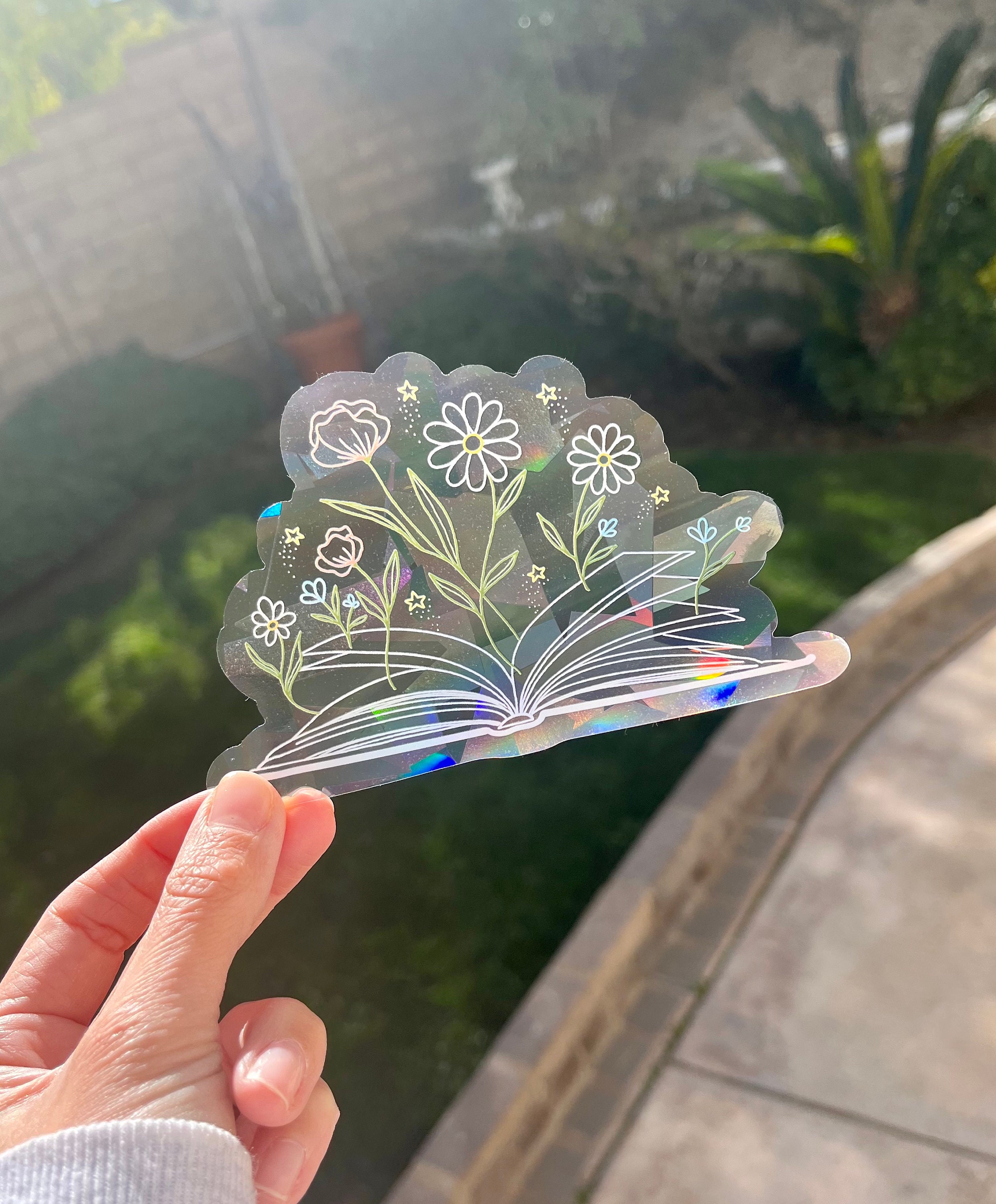 Floral Book Suncatcher Sticker Rainbow Window Sticker Etsy