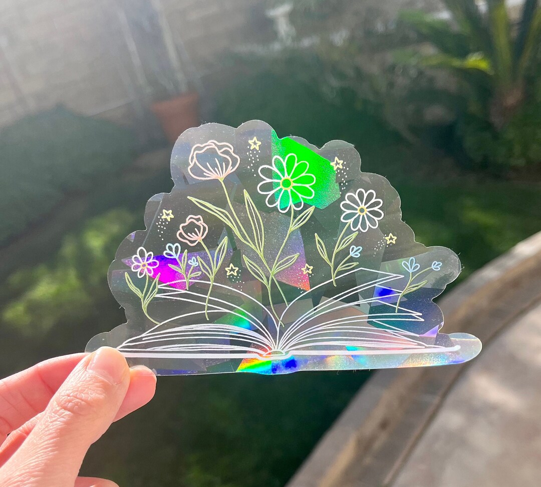 Floral Book Suncatcher Sticker Rainbow Window Sticker Etsy
