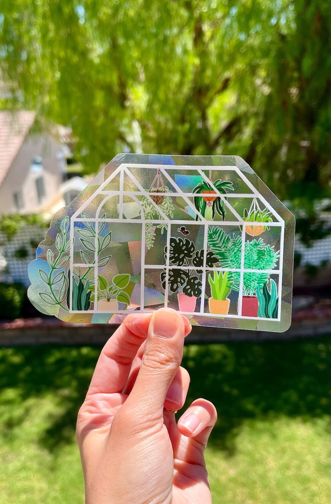 Greenhouse Suncatcher Sticker Rainbow Window Sticker Holographic Floral