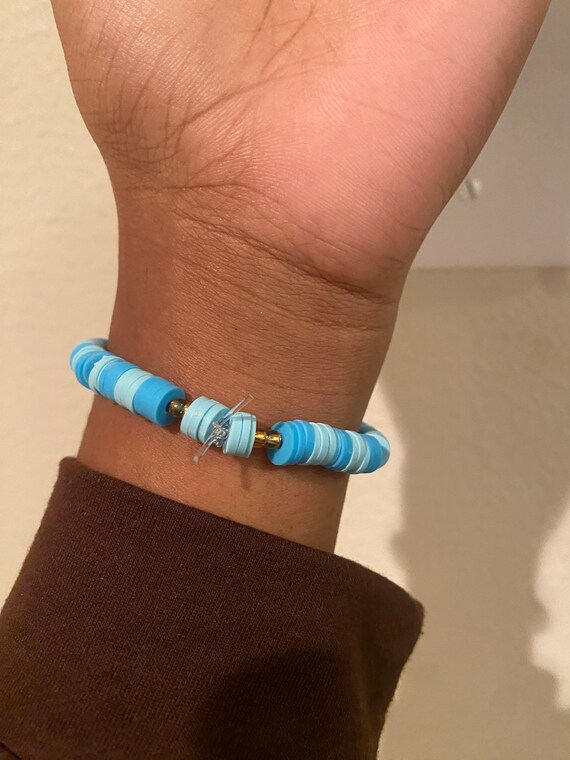 Pink and Blue clay bead bracelet!