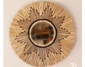 Rattan Mirror, Wall Mirror Bohemian in natural raffia , Sun Mirrors , Wall Decor , Round Wall Mirror , Ethnic Raphia Mirror, Home Decor