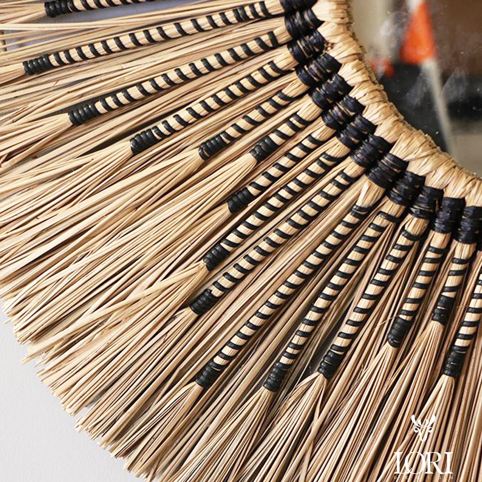 Rattan Mirror, Wall Mirror Bohemian in Natural Raffia , Sun Mirrors