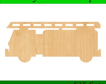 Laser Cut Fire Truck Wood Blank, Crafting Supplies, Wooden Cutout, DIY Project, Unfinished Wood Craft, Decorative Embellishment