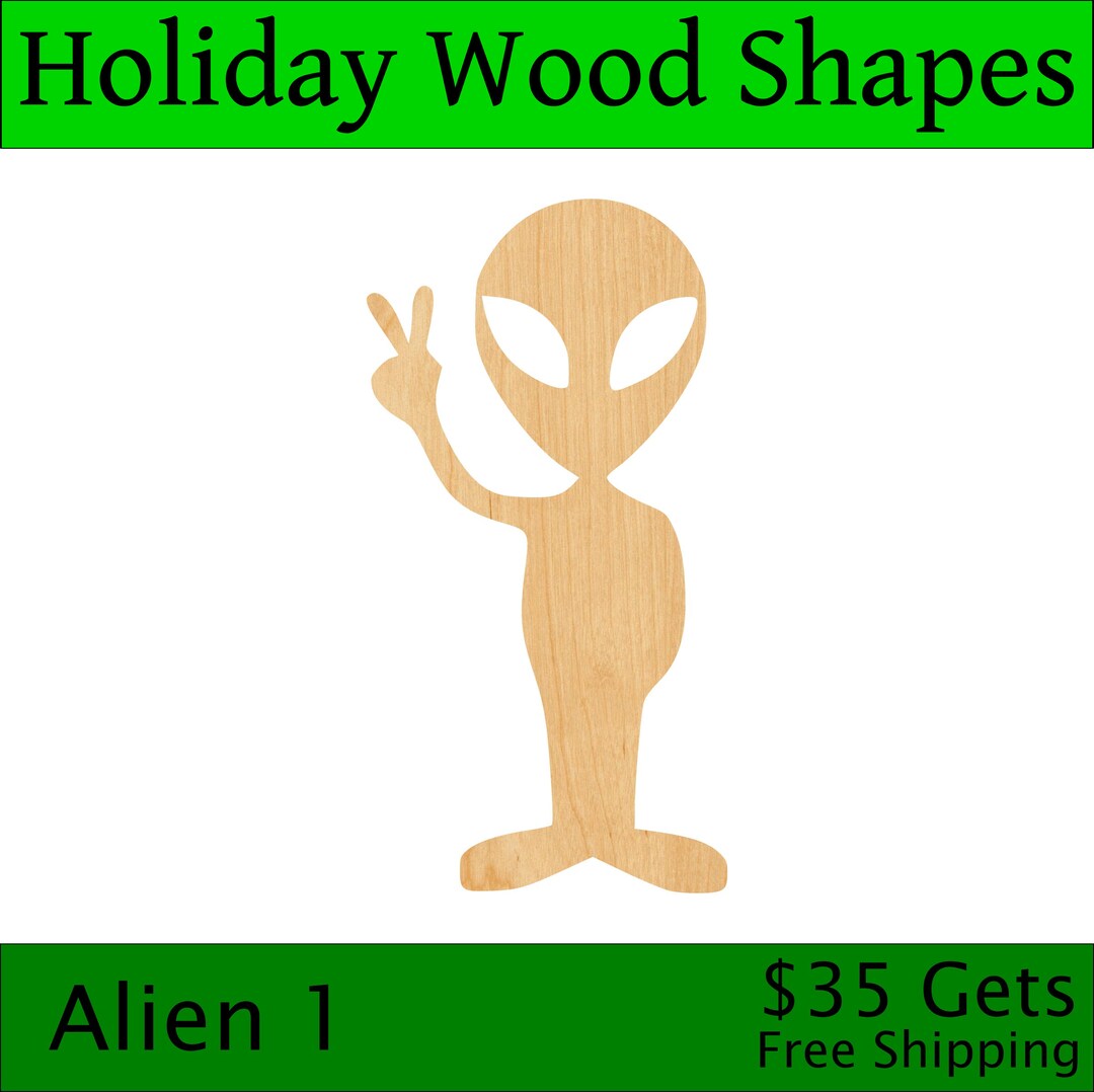 Laser Cut Alien Design 1 Wood Blank, Crafting Supplies, Wooden Cutout ...