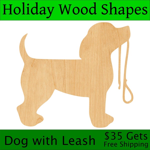 Laser Cut Dog With Leash Wood Blank, Crafting Supplies, Wooden Cutout, DIY Project, Unfinished Wood Craft, Decorative Embellishment