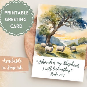 JW Printable Card, Jehovah is my Shepherd, Sizes 4x6 and 5x7 Included