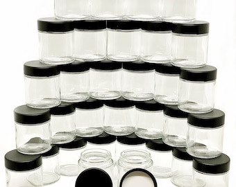 32 3oz Glass Eighth Jars w/ Child Resistant Caps plus 32 Cap Labels