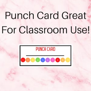 Carte perforée pour une utilisation en classe | TÉLÉCHARGEMENT D'IMPRESSION NUMÉRIQUE | 10 coups de poing | Cartes d'incitation de récompense de classe | Ressources de classe | Retour à l'école