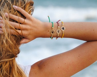 Shark Tooth Bracelet - Woven Cord with Gold