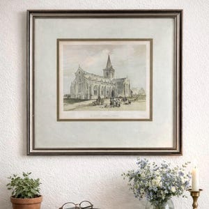 Antique 19th Century St John’s Church Perth Scotland Print A & J Macpherson Edinburgh Hand Colored